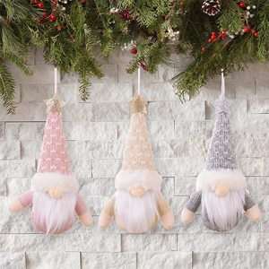 Set of 3 Christmas gnome ornaments with knitted hats and sparkling stars for holiday decor