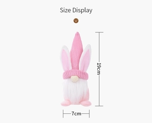 Gnomo conejo de Pascua rosa de peluche con gorro de punto y barba larga, de 19 cm