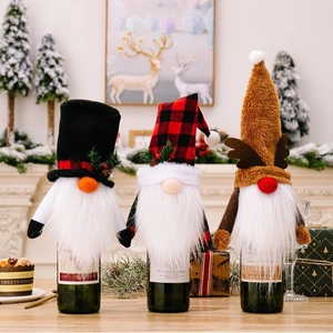 Christmas Gnome Wine Bottle Cover Handmade Swedish Tomte Gonk Bottle Topper For Holiday Dining Table Party Decoration