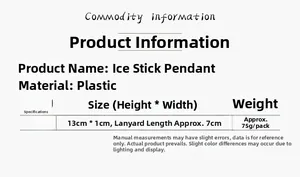 Detailed size specifications for plastic icicle ornaments with 13cm length and 7cm hanging rope