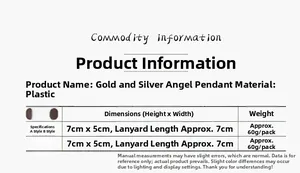 Size chart showing dimensions and technical details for gold and silver angel pendants