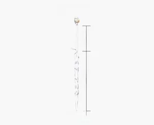 Detailed size view of transparent spiral icicle ornament with dimensions and silver string