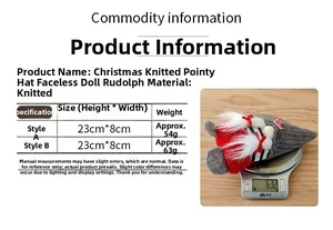 Size chart and weight details for 23cm Christmas knitted faceless gnomes Rudolph decor
