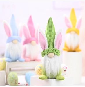 Gnomo de Pascua de peluche con orejas de conejo para decoración festiva del hogar
