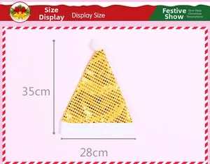 Guide des tailles pour bonnet de Noël à paillettes: hauteur 35 cm et largeur 28 cm