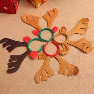 Festive Christmas Reindeer Antlers Headband With Ears Soft Non-woven Fabric Hairband For Holiday Party Decoration Costume Accessory