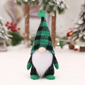 Christmas black and green plaid gnome plush doll for holiday window and table decor