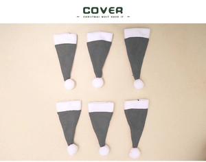 Set of 6 mini dark grey Christmas hats for cutlery decor and wine bottle toppers