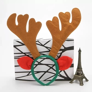 Christmas reindeer antler headband with brown felt ears and green fabric wrap for parties