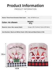 Detailed size specifications for Gnome Christmas chair covers made of linen and non-woven fabric