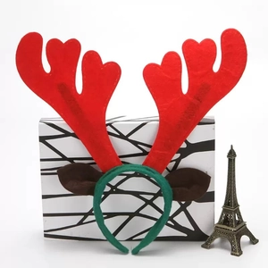 Christmas reindeer antler headband with brown ears and red antlers for party decoration