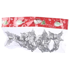Silver Christmas angel ornaments set in musical poses for holiday tree decoration