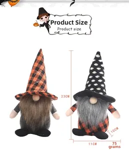 Detailed view of Halloween gnome figurines showing product dimensions and size specs