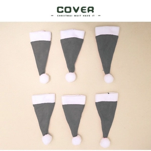 Set of 6 mini grey and white Christmas hats for silverware and wine bottle decoration