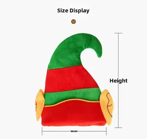 Detailed size measurement chart for the red and green striped Christmas elf hat