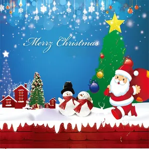 Detailed view of Merry Christmas tree ornaments and festive cartoon holiday pattern