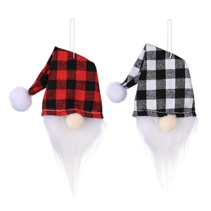 Christmas gnome ornaments set with red black buffalo plaid hats and white long beards