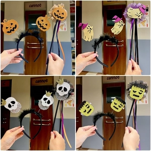 Halloween Headband And Wand Costume Props Plastic Glitter Pumpkin Ghost Skeleton For Cosplay Party Festival Dress Up Accessory