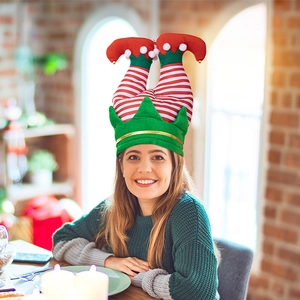 Chapeau de Noël créatif avec jambes de lutin et bord vert pour accessoires de fête festive