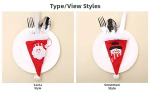 Détail des porte-couverts Père Noël et Bonhomme de neige pour décoration de table Noël