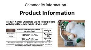 Size chart for Christmas Rudolph gnome with lights showing dimensions and 100g weight