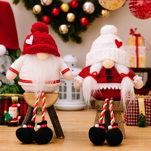 Christmas gnome plush set with red heart hats and striped legs for holiday decoration
