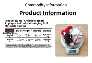 Detailed size and weight specs for knitted Christmas gnome ornaments with hanging legs