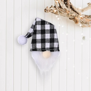 Christmas gnome ornament with black and white buffalo plaid hat and white beard decoration
