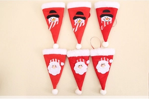 Lot de 6 mini bonnets de Noël en feutre pour couverts avec motifs Père Noël et Bonhomme de neige