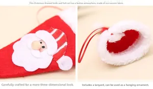 Détail du porte-couverts en tissu non tissé motif Père Noël avec cordelette de suspension