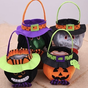 Plush Halloween gift bags set featuring witch, ghost, black cat and pumpkin characters