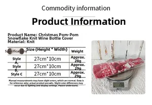 Detailed size and weight chart for Christmas pom-pom snowflake knitted wine bottle covers