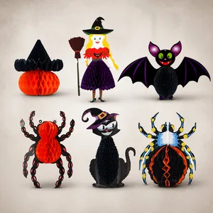 Lot de décorations d'Halloween en papier alvéolé avec sorcière, araignée et citrouille