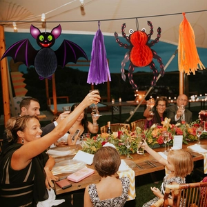 Kit de boules en nid d'abeille d'Halloween avec chauve-souris et araignée pour fête