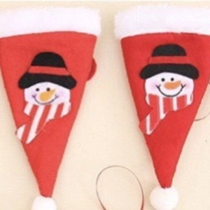 Lot de deux mini bonnets de Noël rouges avec bonhomme de neige pour décor de couverts