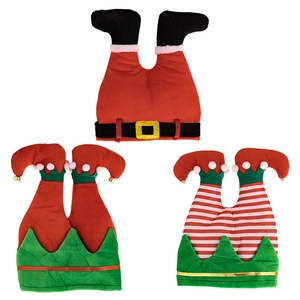 Lot de trois chapeaux de Noël rigolos avec jambes de lutin et de Père Noël en peluche