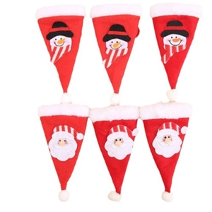 Lot de 6 mini bonnets de Noël porte-couverts avec motifs Père Noël et bonhomme de neige