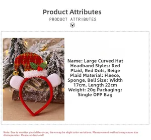 Detail view of the Christmas headband with dimensions 17x22cm and plaid hat design
