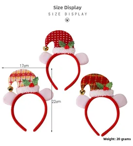 Detailed size view of Christmas mini hat headbands in three festive plaid patterns