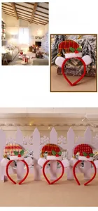Detail of Christmas headband featuring mini Santa hats, plush ears, and small golden bells