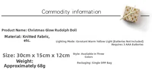 Detail specifications of a 30cm glowing Christmas gnome with knitted fabric and LED light