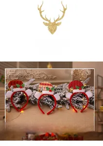 Three festive Christmas headbands with miniature hats and soft plush reindeer ears