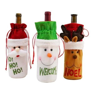 Lot de 3 housses de bouteille de Noël avec motifs Père Noël, Bonhomme de neige et Renne
