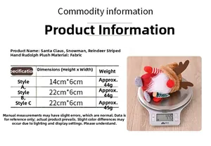 Detailed size and weight table for Christmas gnome and Rudolph plush decorations