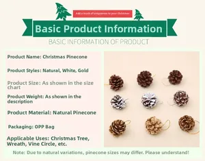 Close-up of nine natural pine cones with hanging cords for Christmas tree decoration