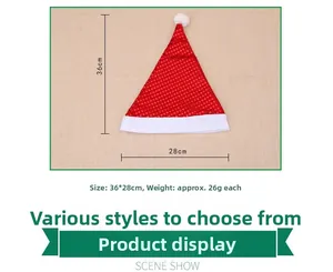 Flat lay of red sequin Santa hat with plush trim and white pompom, size 36x28cm and 26g