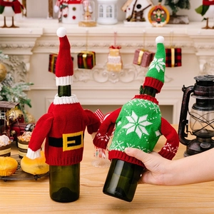 Christmas knitted wine bottle sweater and hat set with Santa and snowflake patterns