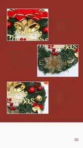 Detail of Christmas wreath with golden bells, red ornaments and a Merry Christmas sign