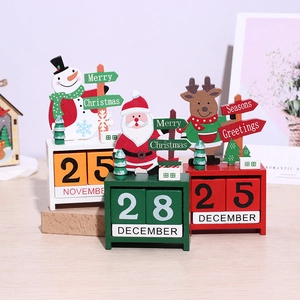 Wooden Christmas Advent Calendar Countdown Desktop Ornament Wood Block Santa Snowman Reindeer Xmas Holiday Home Decor