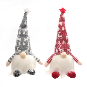 Set of two glowing Christmas Gnomes with reindeer knit hats for festive home decor